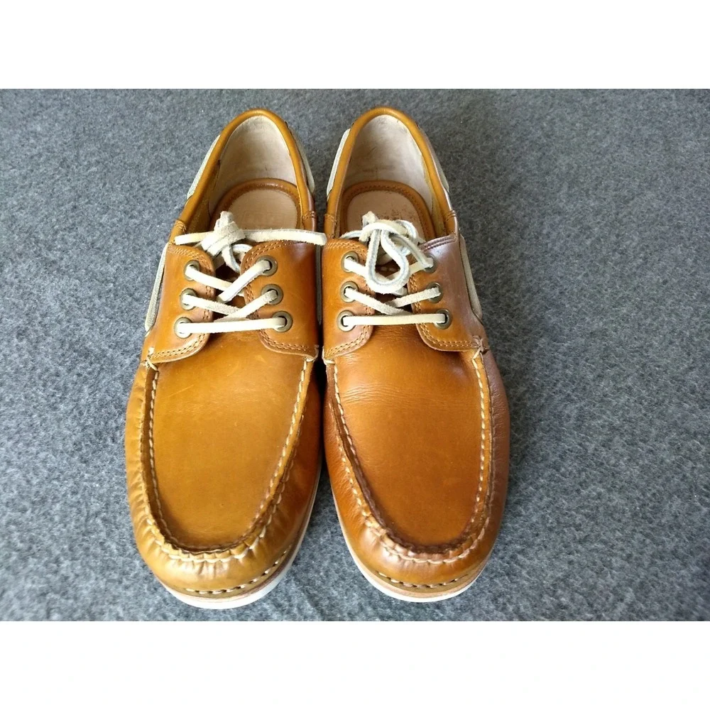 FRYE Leather Sully‎ Boat Shoes Mens 8 Caramel Brown Slip On Lace Up Loafers